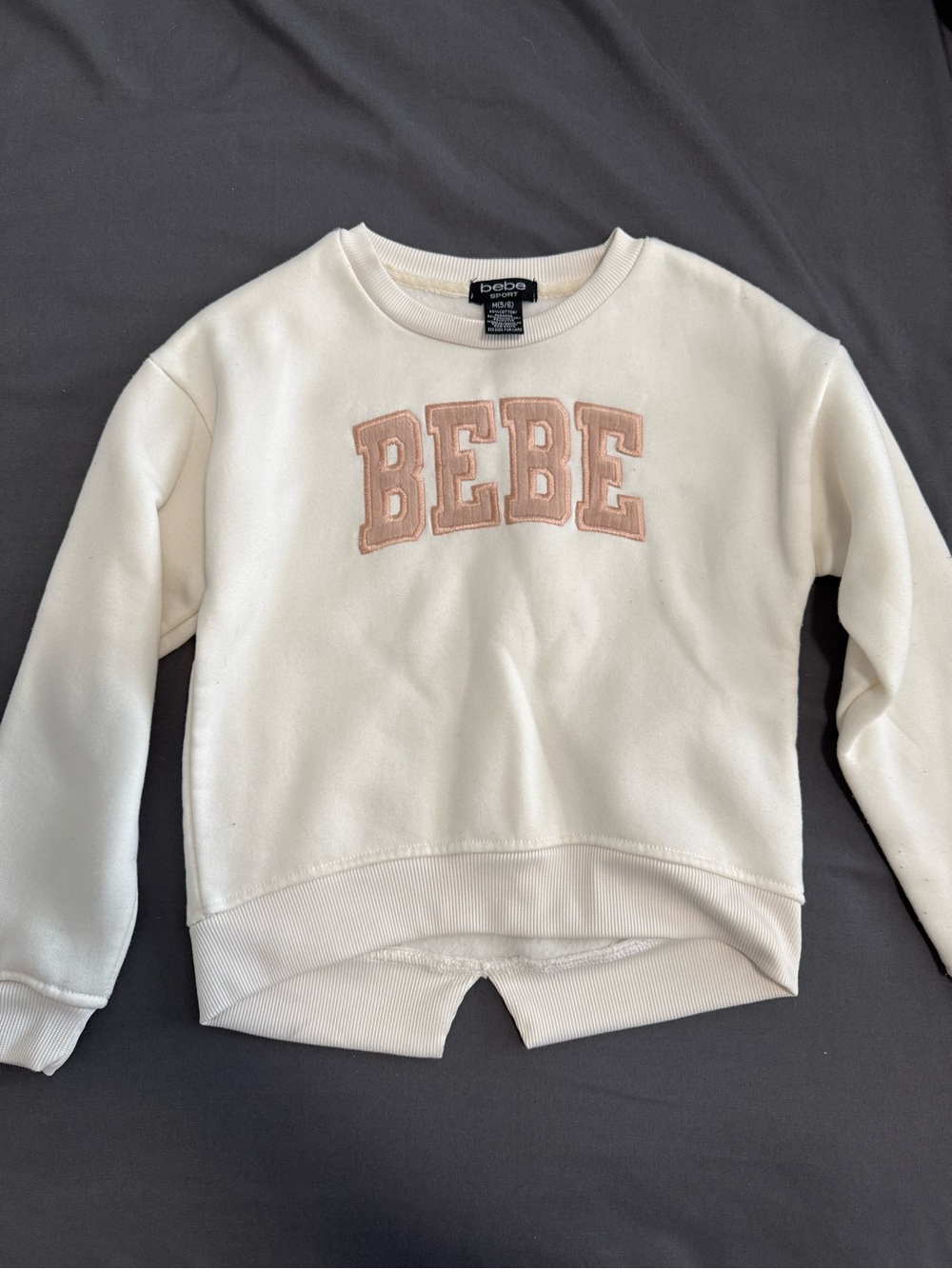 Bebe Cream Crewneck Sweatshirt with Blush Embroidered Logo